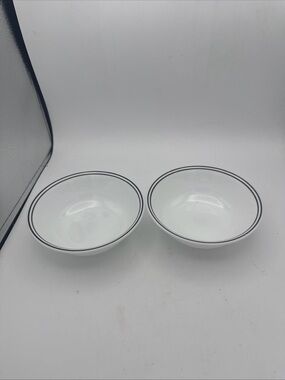 Classic White Ceramic Serving Bowls with Black Rim - Set of 2